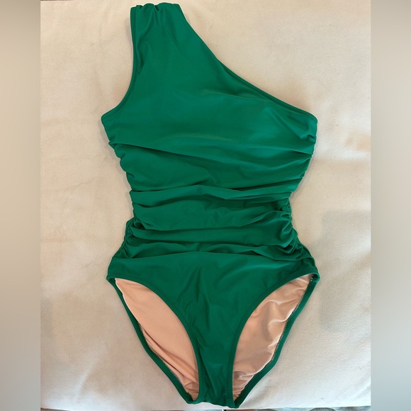 J. Crew Other - J Crew Women’s One Shoulder One-Piece Swimsuit - Green. Perfect for St. Patty’s